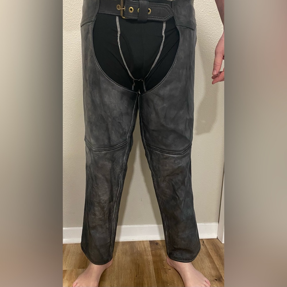 California Creations leather chaps model is 6-3 and wears a size 2xl